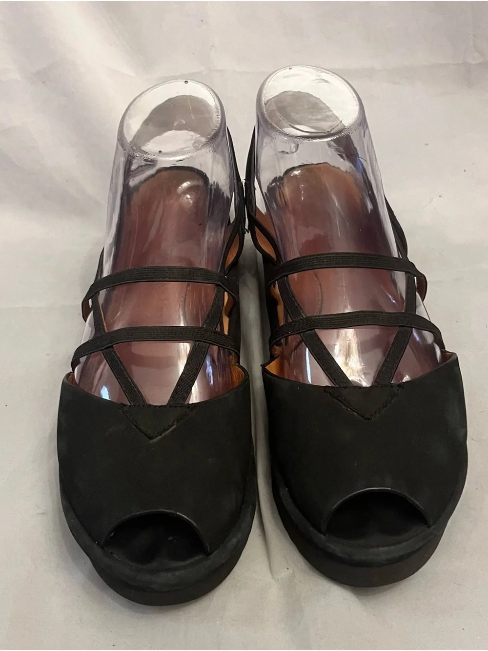 L'Amour Des Pieds Adelais Black Peep-Toe Wedge Sandals with Double Straps